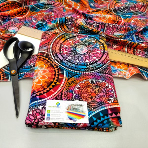 Balíček 1metr - Jednolíc elastický bavlna/Elastan6% digi tisk Mandala barevná (0,35kg)